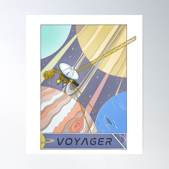 Voyager Probe In Space - An Illustration Of Space Exploration Poster Wall Art, Modern Wall Decor, 8x12 UNFRAMED