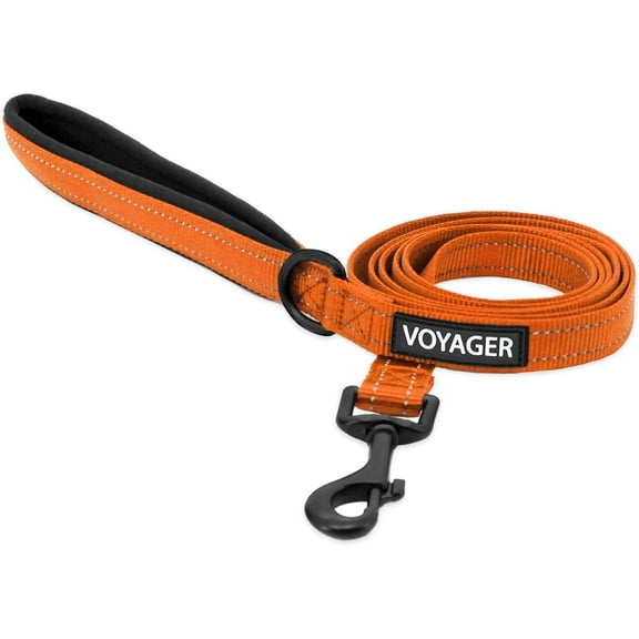 Voyager Reflective Dog Leash with Neoprene Handle, 5ft Long, Supports Small, Medium, and Large Breed Puppies, Cute and Heavy Duty for Walking, Running, and Training - Orange, S