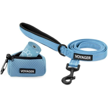 Voyager Reflective Leash Poop Bag Set with Neoprene Handle, 5ft Long, Supports Small, Medium, and Large Breed Puppies, Cute and Heavy Duty for Walking, Running, and Training - Baby Blue, S