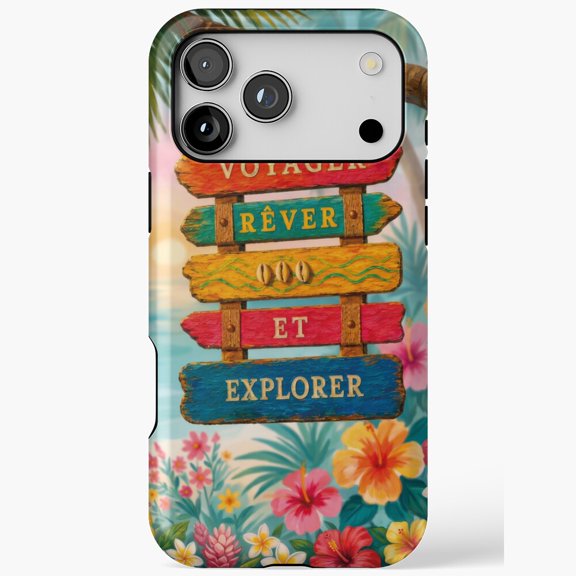 Voyager Rever Explorer Tropical Signpost French Travel Beach for iPhone Case 11 through 17 Pro Max