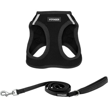 Voyager Step-In Air All Weather Mesh Harness & Reflective Dog Leash Combo w/ Neoprene Handle 5ft , For Small to Large Breed Dogs Cute & Heavy Duty, Best Pet Supplies- Black Black Trim, S