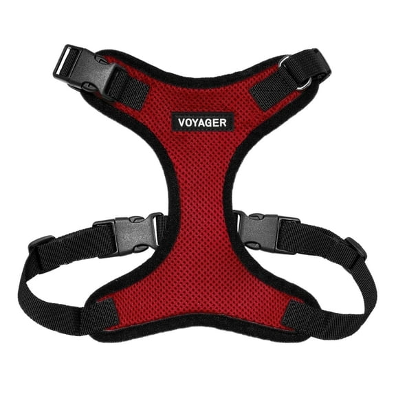 Voyager Step-In Lock Pet Harness - All Weather Mesh, Adjustable Step In Harness for Cats and Dogs by Best Pet Supplies - Red/Black Trim, S