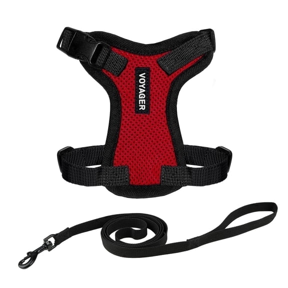 Voyager Step-In Lock Pet Harness - All Weather Mesh, Adjustable Step In Harness for Cats and Dogs by Best Pet Supplies - Red/Black Trim, XXXS