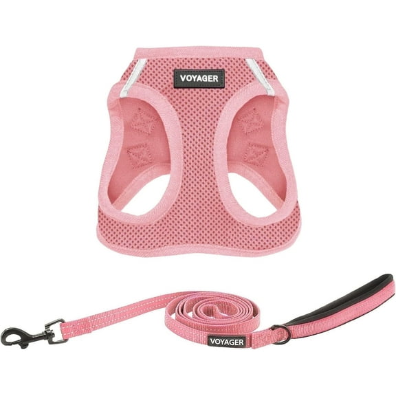Voyager Step-In Air All Weather Mesh Harness & Reflective Dog Leash Combo w/ Neoprene Handle 5ft , For Small to Large Breed Dogs Cute & Heavy Duty, Best Pet Supplies- Pink Pink Trim, XXS