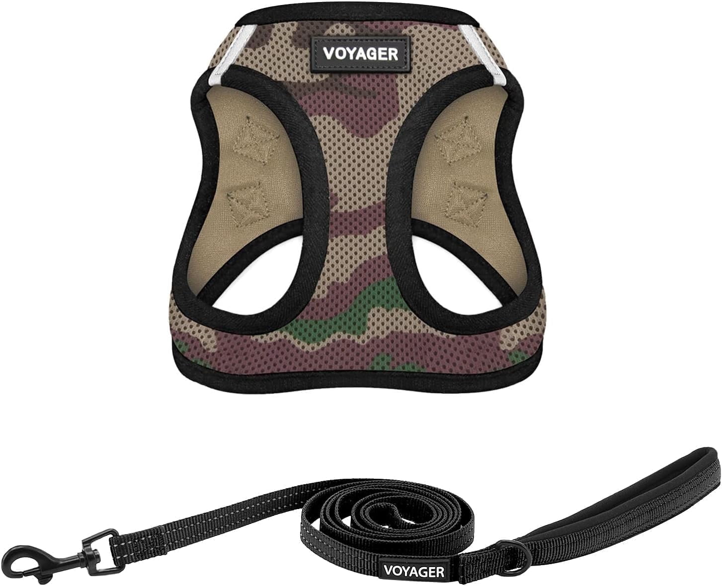 Voyager Step-in Air All Weather Mesh Harness and Reflective Dog 5 ft Leash Combo with Neoprene Handle, for Small, Medium and Large Breed Puppies - Army/Black Trim, X-Small