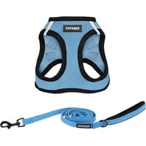 Voyager Step-in Air All Weather Mesh Harness and Reflective Dog 5 ft Leash Combo with Neoprene Handle, for Small, Medium and Large Breed Puppies - Baby Blue/Black Trim, Large