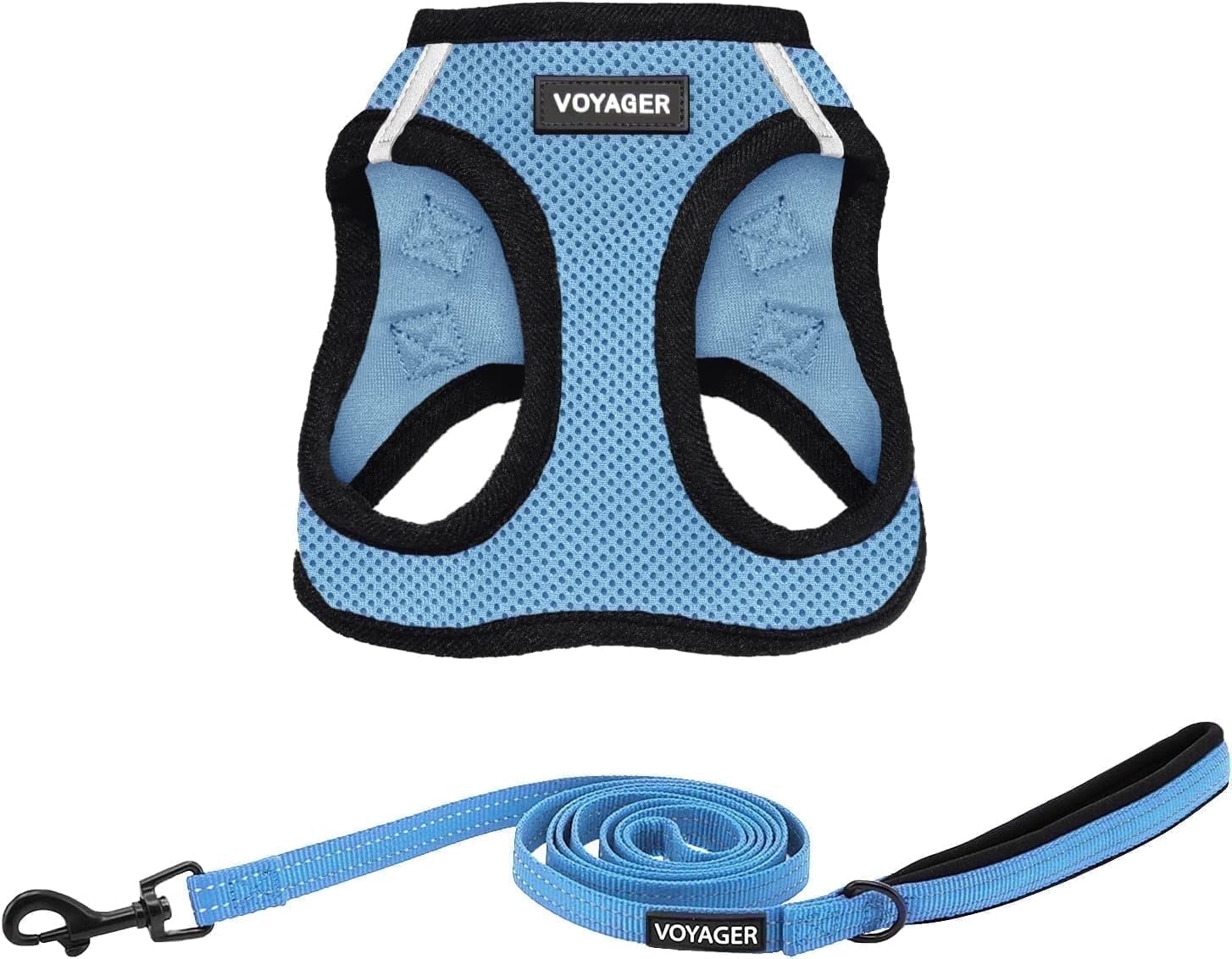 Voyager Step-in Air All Weather Mesh Harness and Reflective Dog 5 ft Leash Combo with Neoprene Handle, for Small, Medium and Large Breed Puppies - Baby Blue/Black Trim, X-Large