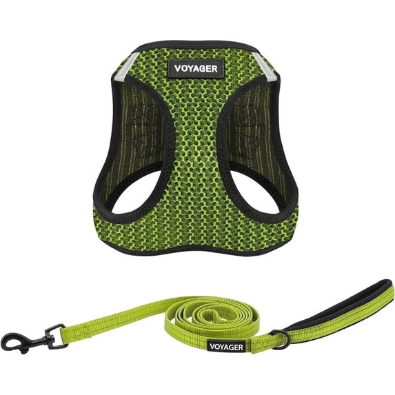 Voyager Step-In Air All Weather Mesh Harness & Reflective Dog Leash Combo w/ Neoprene Handle 5ft , For Small to Large Breed Dogs Cute & Heavy Duty, Best Pet Supplies- Lime Green 2Tone, XL
