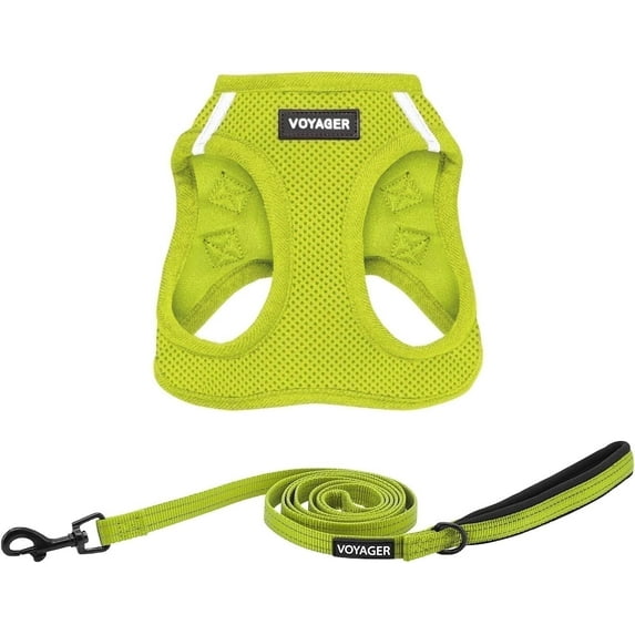 Voyager Step-In Air All Weather Mesh Harness & Reflective Dog Leash Combo w/ Neoprene Handle 5ft , For Small to Large Breed Dogs Cute & Heavy Duty, Best Pet Supplies- Lime Green Lime Green Trim, S