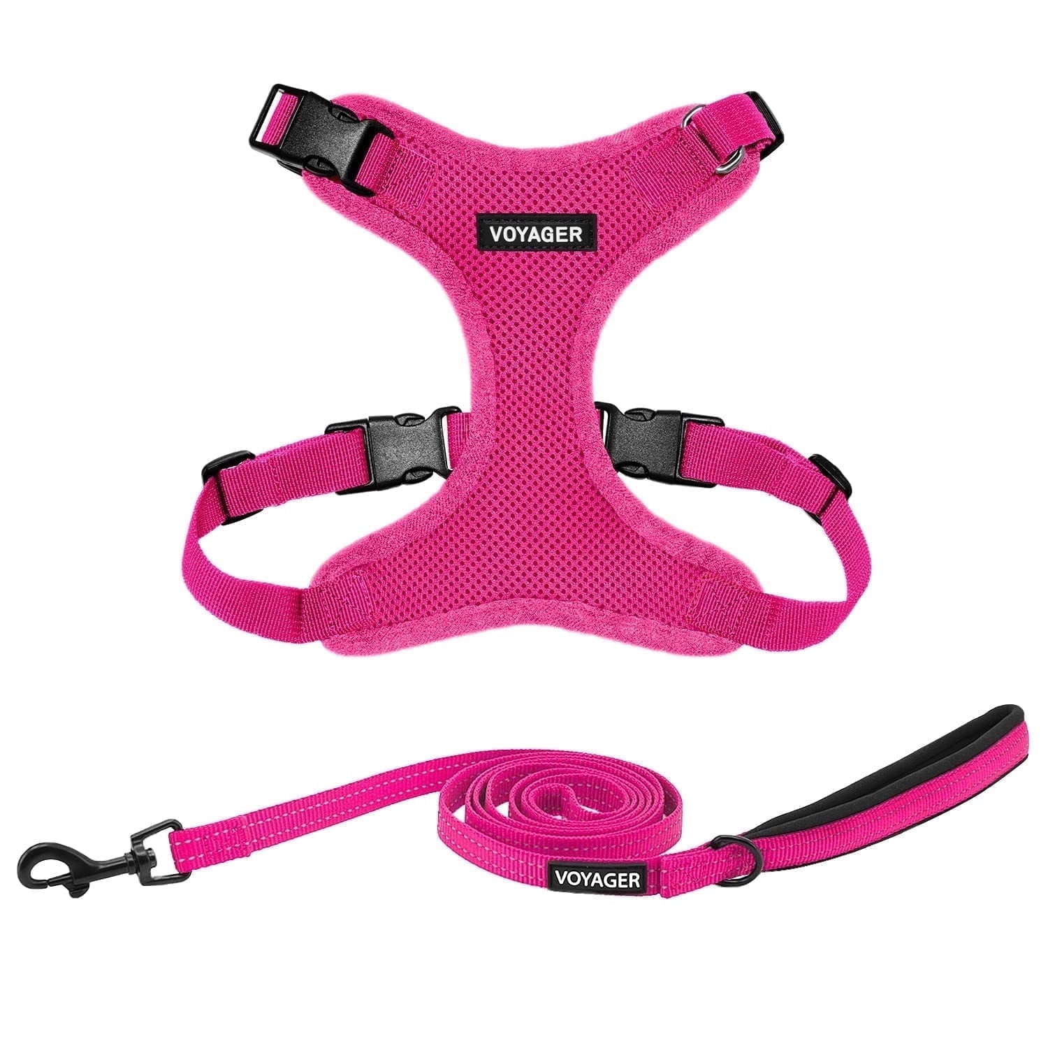 Best Pet Supplies Voyager Step-in Lock Dog Harness with Reflective Leash and Neoprene Handle, Fuchsia, Size S