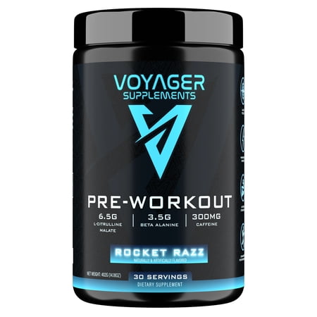 Voyager Supplements Pre-Workout Supplement - Intense Pump · Maximized Energy · G-Force Strength · Laser Focus - Science-Backed & Gym Proven (Rocket Razz, 402 grams)