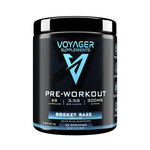 Voyager Supplements Pre-Workout Supplement - Intense Pump  Maximized Energy  G-Force Strength  Laser Focus - Science-Backed & Gym Proven (Rocket Razz, 402 grams)