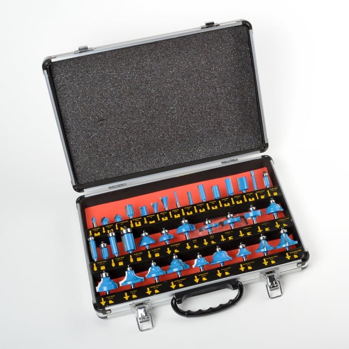 Voyager Tools 35-Piece Carbide-Tipped Router Bit Set with Tungsten Carbide Blades and Aluminum Carrying Case – Fits Wood, Plastic & Composite Materials