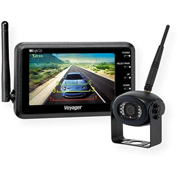 Voyager WVSXS43 Single-Camera System; Includes (1) 4.3" Wireless LCD Monitor, (1) Wireless Rear Camera, 12V Accessory Plug, Suction Cup Monitor Mount, Camera Mounting Bracket and Hardware