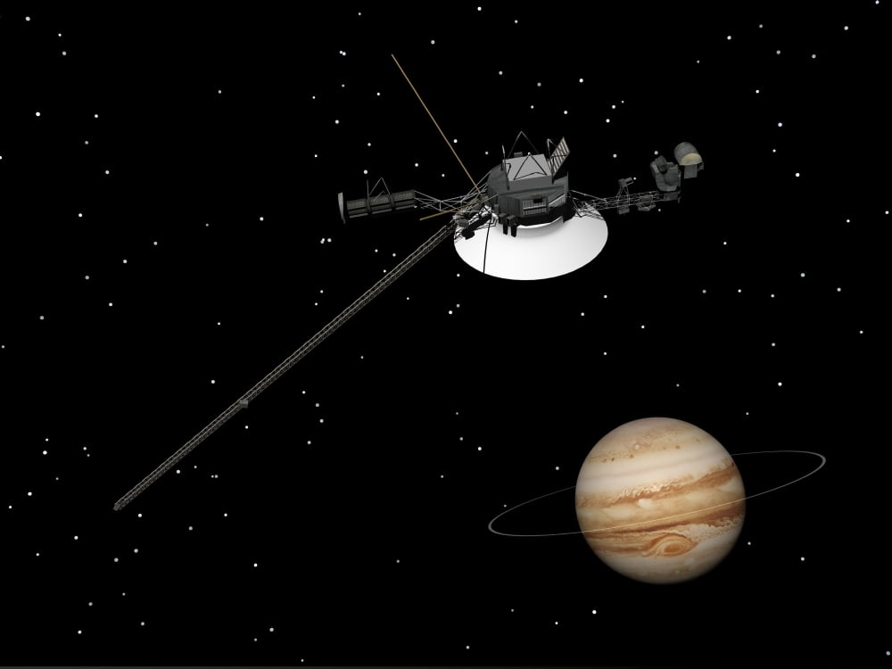 Voyager spacecraft near Jupiter and its unrecognized ring Canvas Art - Elena DuvernayStocktrek Images (17 x 13)