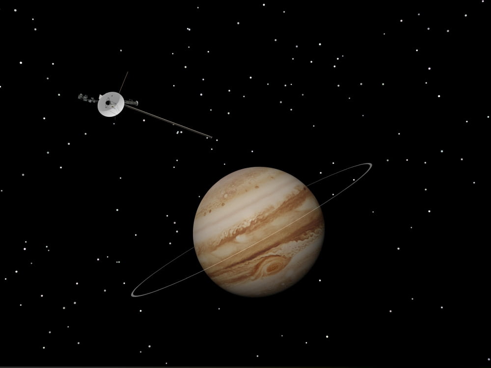 Voyager spacecraft near Jupiter and its unrecognized ring Canvas Art - Elena DuvernayStocktrek Images (33 x 25)
