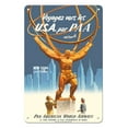 thumbnail image 1 of Voyagez vers les U.S.A. par (Travel to the USA by ) - New York Clipper - Vintage Travel Poster c.1950s - 8 x 12 inch Vintage Metal Tin Sign, 1 of 4