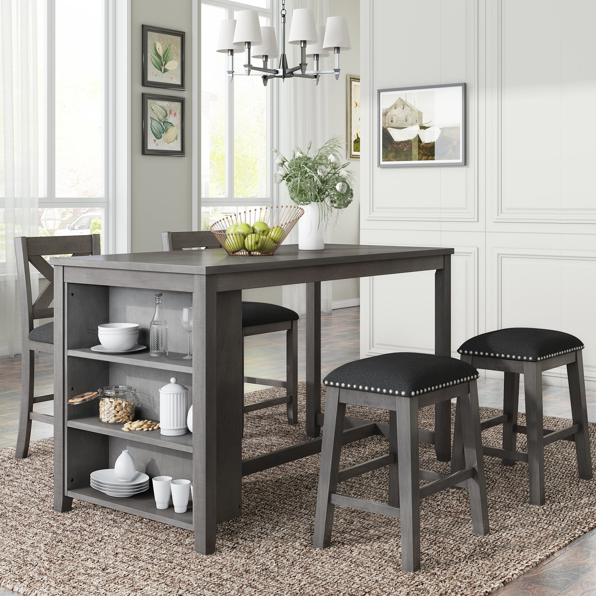Voyago TOPMAX Rustic Farmhouse 5-Piece Gray Counter Height Dining Set ...