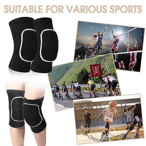 Voylla 12 Pairs Volleyball Knee Pads for Dancers Soft Breathable Knee Braces for Men Women Football Soccer Yoga Skating Wrestling Running Cycling(Medium,Black, White)