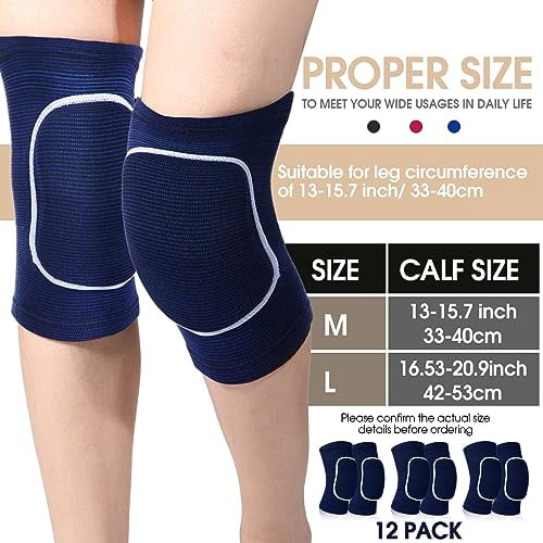 Voylla 12 Pairs Volleyball Knee Pads for Dancers Soft Breathable Knee Braces for Men Women Football Soccer Yoga Skating Wrestling Running Cycling(Medium,Blue, White)