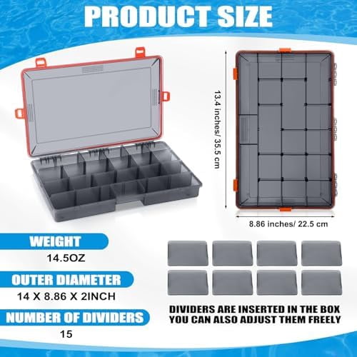 Voylla 6 Pack Fishing Tackle Boxes Waterproof 3600 and 3700 Tackle Trays with Removable Dividers Plastic Storage Organizer Bait Vault Camouflage Box for Freshwater Saltwater (Orange,3700)