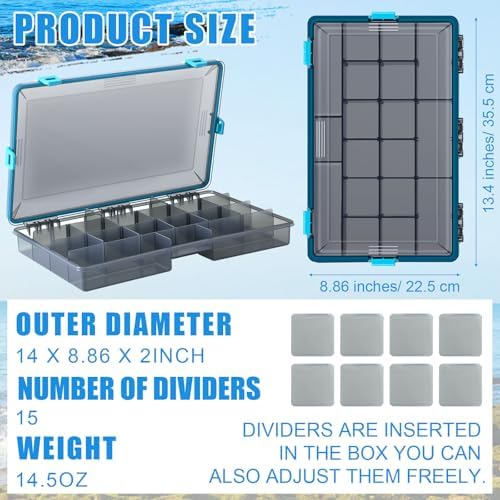 Voylla 6 Pack Fishing Tackle Boxes Waterproof 3600 and 3700 Tackle Trays with Removable Dividers Plastic Storage Organizer Bait Vault Camouflage Box for Freshwater Saltwater (Blue,3700)