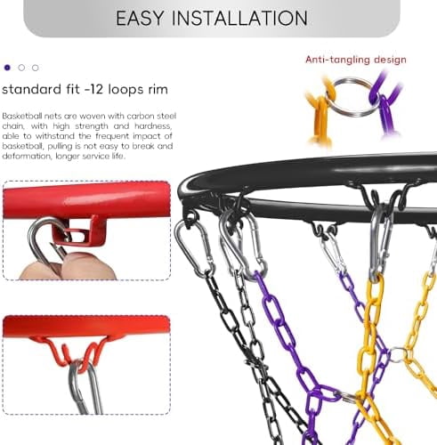 Voylla Basketball net, Metal Chain Net Braided Permanent Rust Proof (12 Links), Quick Installation