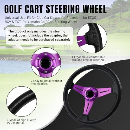 Voylla Golf Cart Steering Wheel Universal Design for Club Car Ds and Precedent EZGO RXV & TXT, for Yamaha Golf Cart Steering Wheel