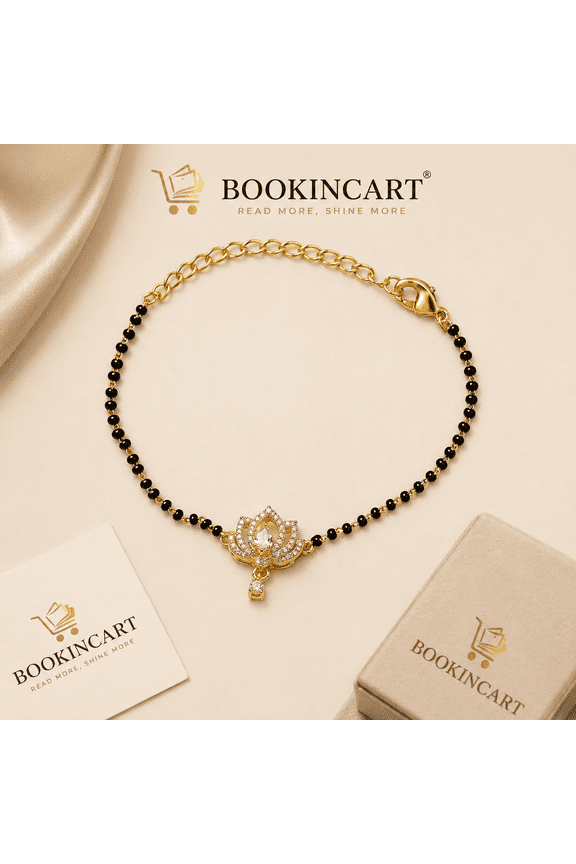 Lotus Design American Diamond CZ Single Layer Mangalsutra Bracelets (Golden)
