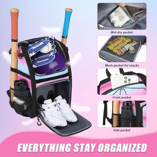 Voylla Youth Baseball Bag, Softball Bag for Girls & Boys, Kids Baseball Backpack with Shoes Compartment, 2026 Upgrade Design, Pro-Grade Storage