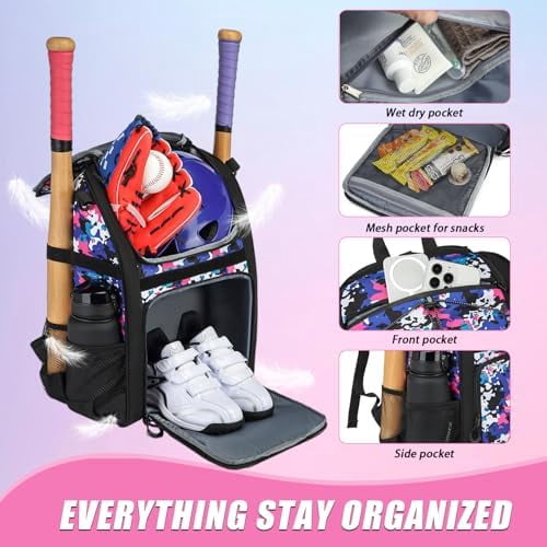 Voylla Youth Baseball Bag, Softball Bag for Girls & Boys, Kids Baseball Backpack with Shoes Compartment, 2026 Upgrade Design, Pro-Grade Storage