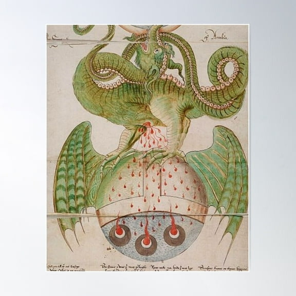 Voynich Dragon Poster Wall Art, Modern Wall Decor For Living Room Bedroom, 12x18 UNFRAMED