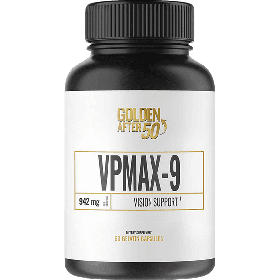VpMax-9 Vision Support - Eye Vitamins and Bilberry Extract for Eyes - Vision Formula With Vitamin A and Zinc Quercetin by Golden After 50