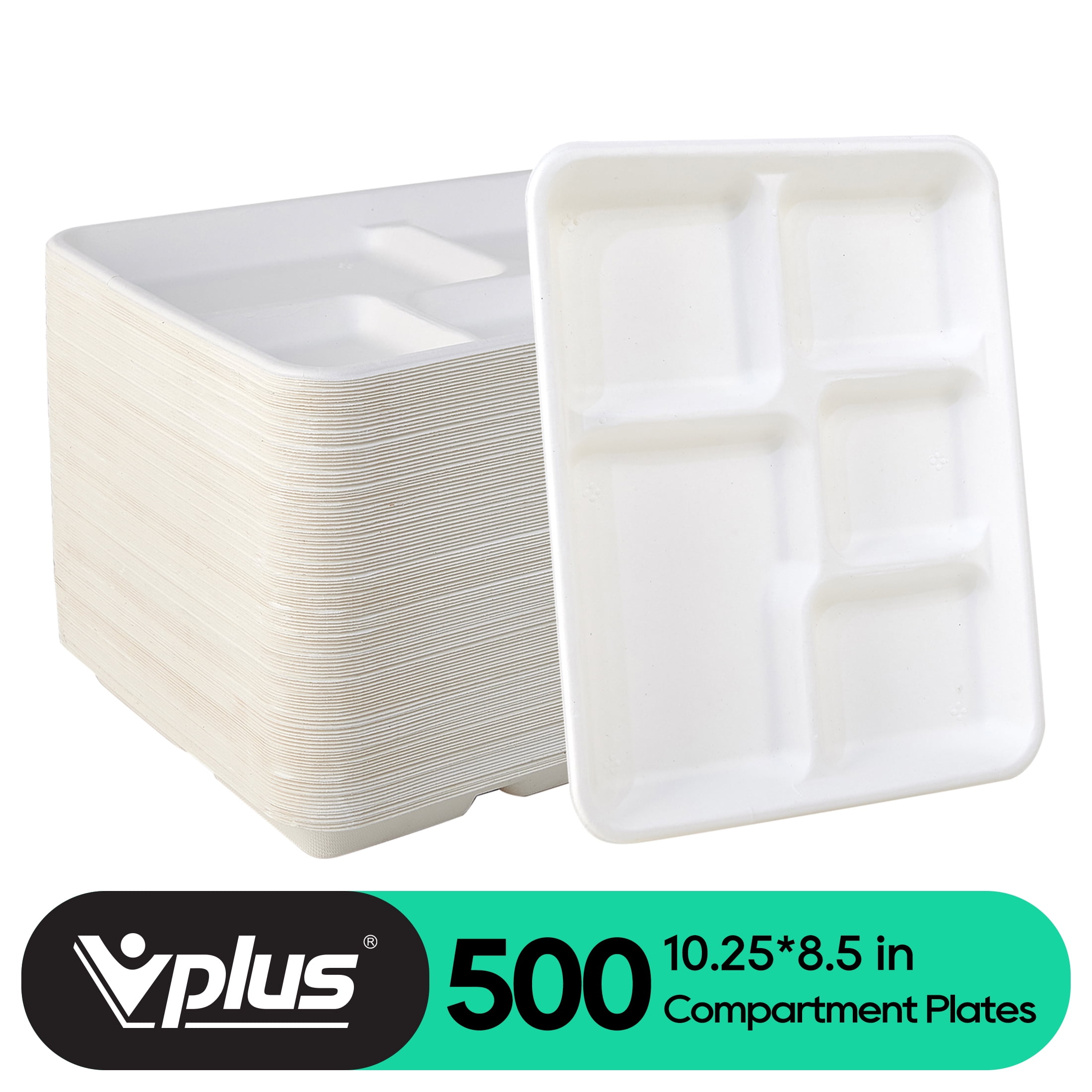 [500 Pack] 5 Compartment Trays, 100% Compostable Paper Plate tray, School  Bagasse Lunch trays, Buffet, and Party, Disposable trays with 5  compartment