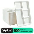 thumbnail image 1 of Vplus 100% Compostable Bagasse 5 Compartment Paper Plate, 12.5*8.6 inch, White,100 Pack, 1 of 7