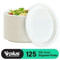 Vplus 100% Compostable Bagasse Plate, Disposable Paper Plates, 10 inch, 125 Pack