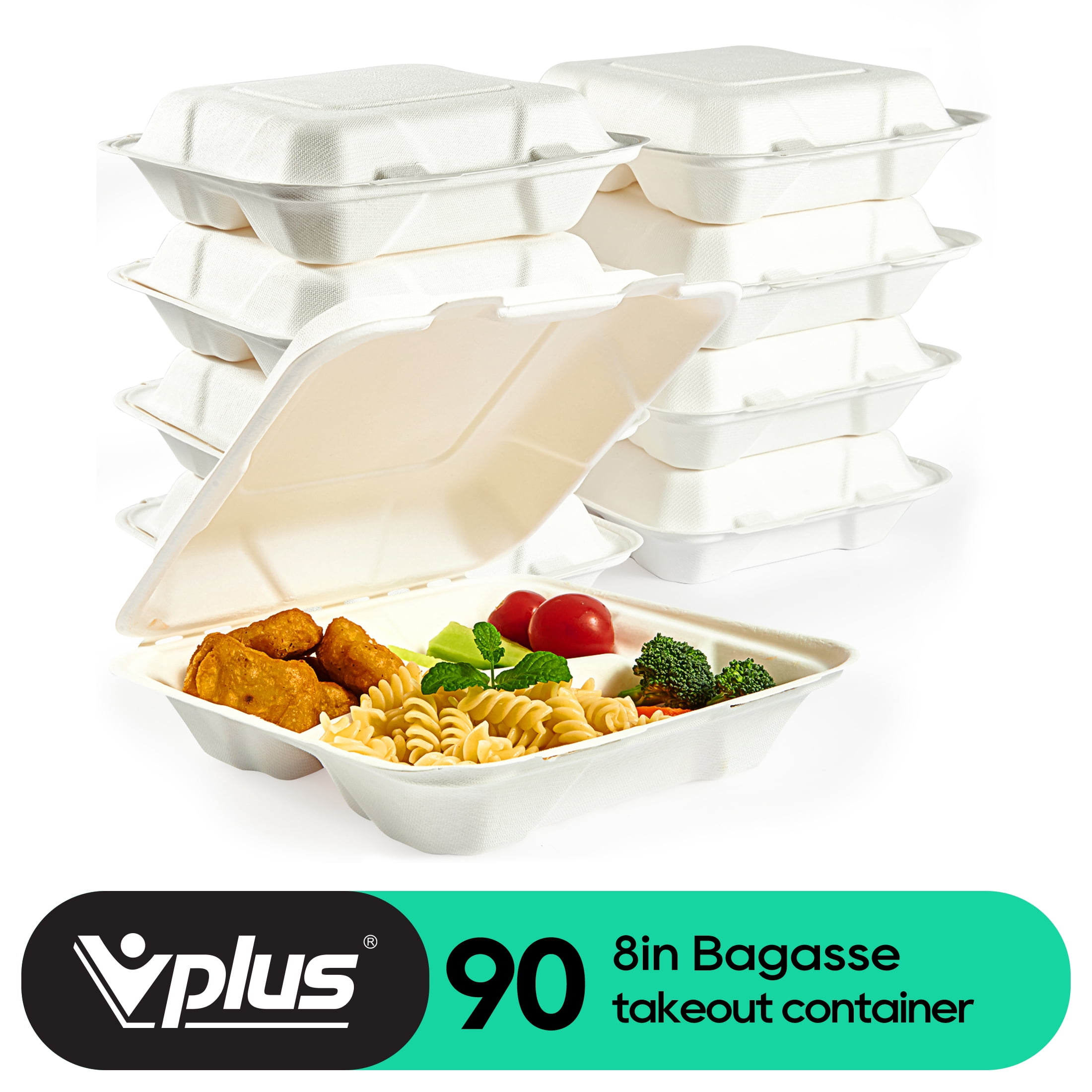 [50 Pack] 29oz Compostable Eco Friendly Container Trays with Lids -  Rectangular Oblong Tree Free Sugarcane Bagasse Meal Prep Bento Boxes Take  Out