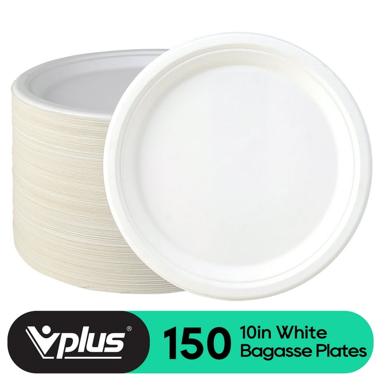 150 Pack Compostable Disposable Paper Plates 10 Inch Super Strong Paper  Plates 100% Bagasse Natural Biodegradable Eco-friendly Sugarcane Plates( white)