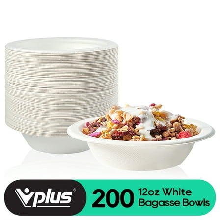 Vplus Compostable Disposable Paper Bowls, 12 oz, 200 Pack
