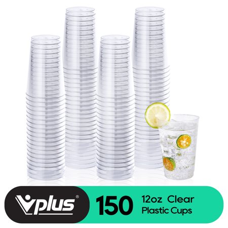 Vplus Disposable Plastic Cups,Clear, 12oz, 150Pack