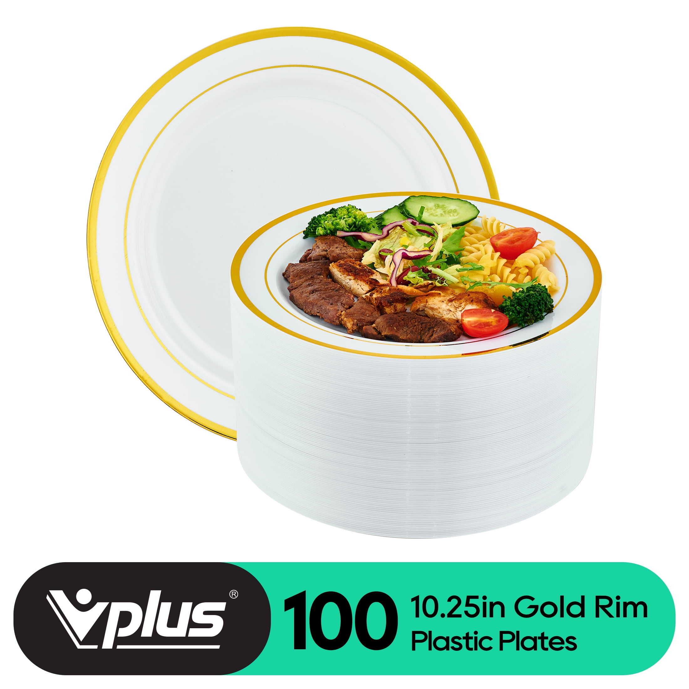 Vplus Gold Plastic Plates, 10.25 Inch, 100Pack