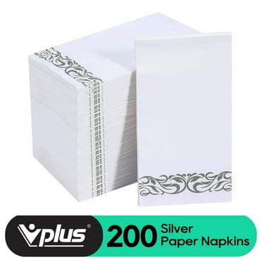 Vplus Paper Napkins, Guest Towels, Silver, 200 Pack