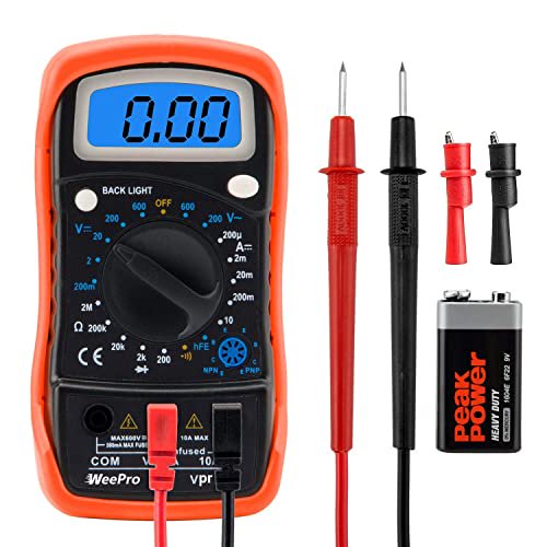 Vpro850L Digital Multimeter DC AC Voltmeter, Ohm Volt Amp Test Meter, Electric Tester Ohmmeter with Diode and Continuity Detector, Backlit Dplay and Insulated Rubber Case Kickstand