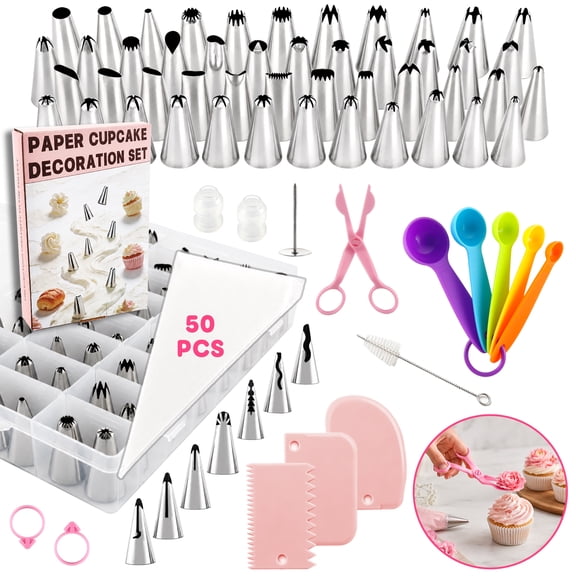 Vpukveer 55-Piece Icing Piping Tip Set, Premium Stainless Steel Cake Decorating Kit with 48 Standard & 7 Korean Flower Tips for Cakes, Cupcakes and Cookies
