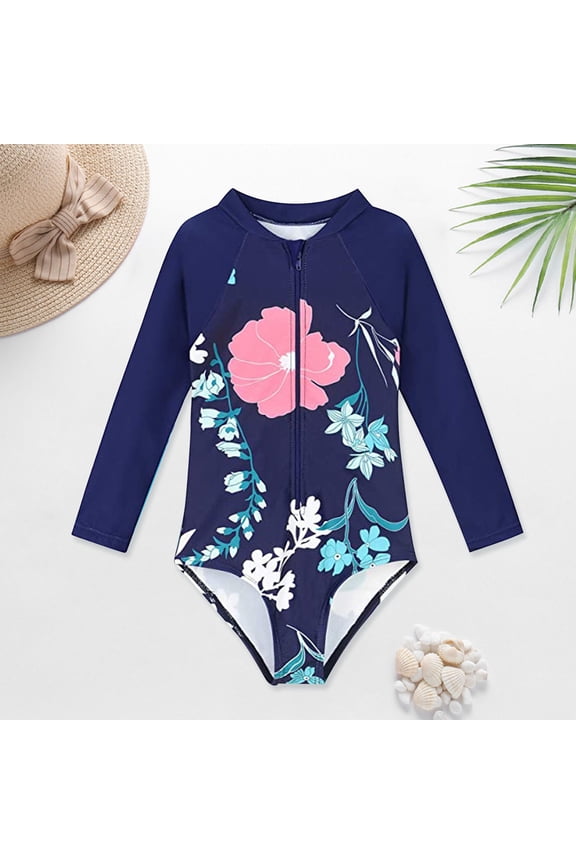 Girls Swimwear Rash Guard Swimsuit Floral Print Beach Bathing Suit For Swimming Pools Upf 50+ Long Sleeve Briefs And Shorts