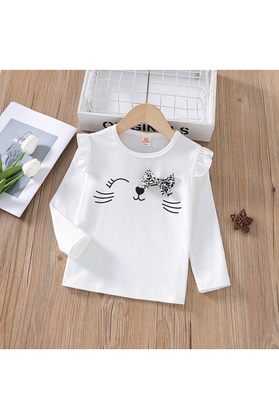 Girls Tops Tunic Tee Tops Casual Long Sleeve Fun Print Solid Color Cute Cartoon Fall Spring