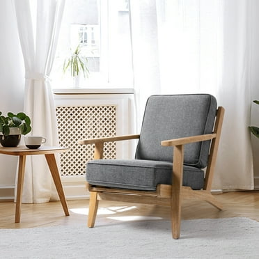 VredHom Oak Accent Home Upholstered Armchair with Cushions in Dark Gray