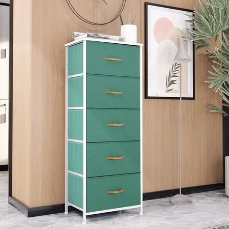 Vredhom Green 5 Drawers Vertical Storage Fabric Dresser