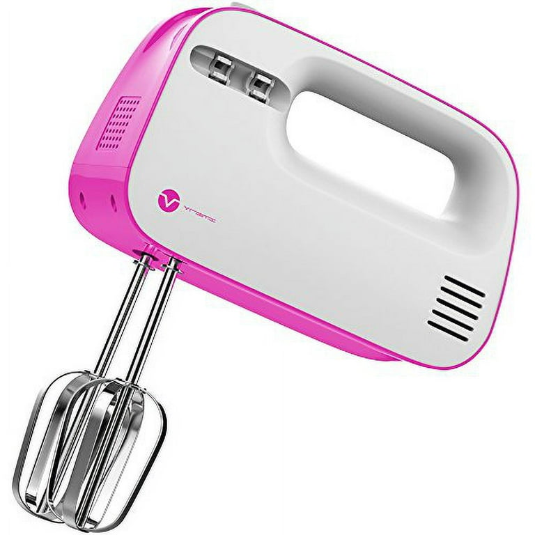 Vremi 3-Speed Compact Hand Mixer with Clever Built-In Beater Storage -  Handheld Egg Beater with Stainless Steel Blades - Heavy Duty Mini Small  Kitchen Mixing Machine - Pink and White 