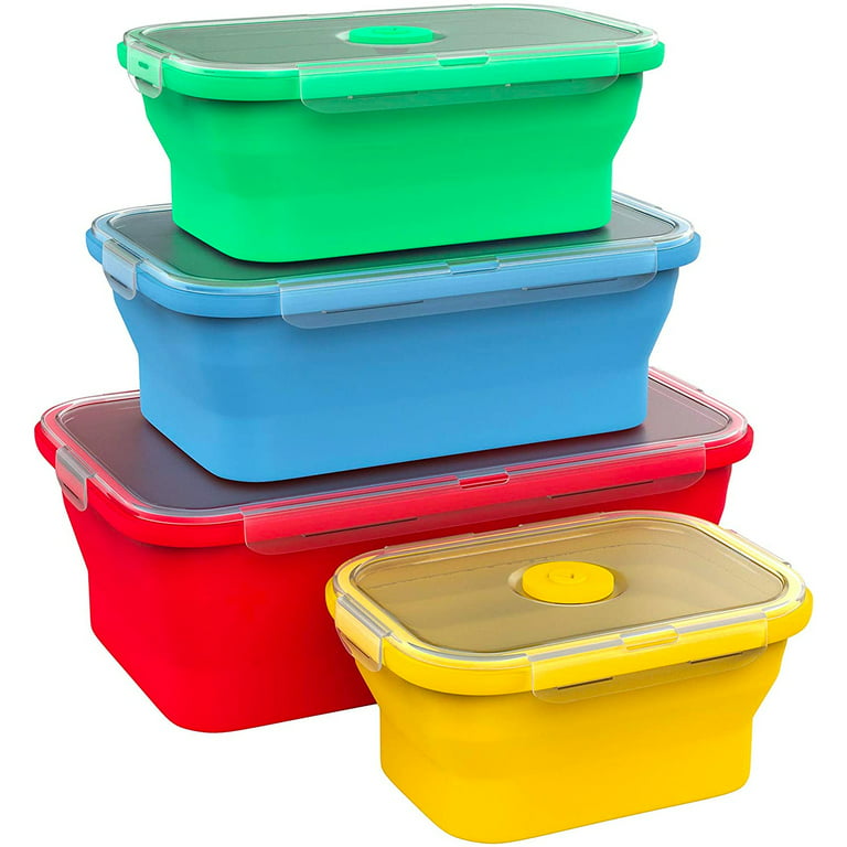Collapsible silicone food storage containers w/BPA free airtight